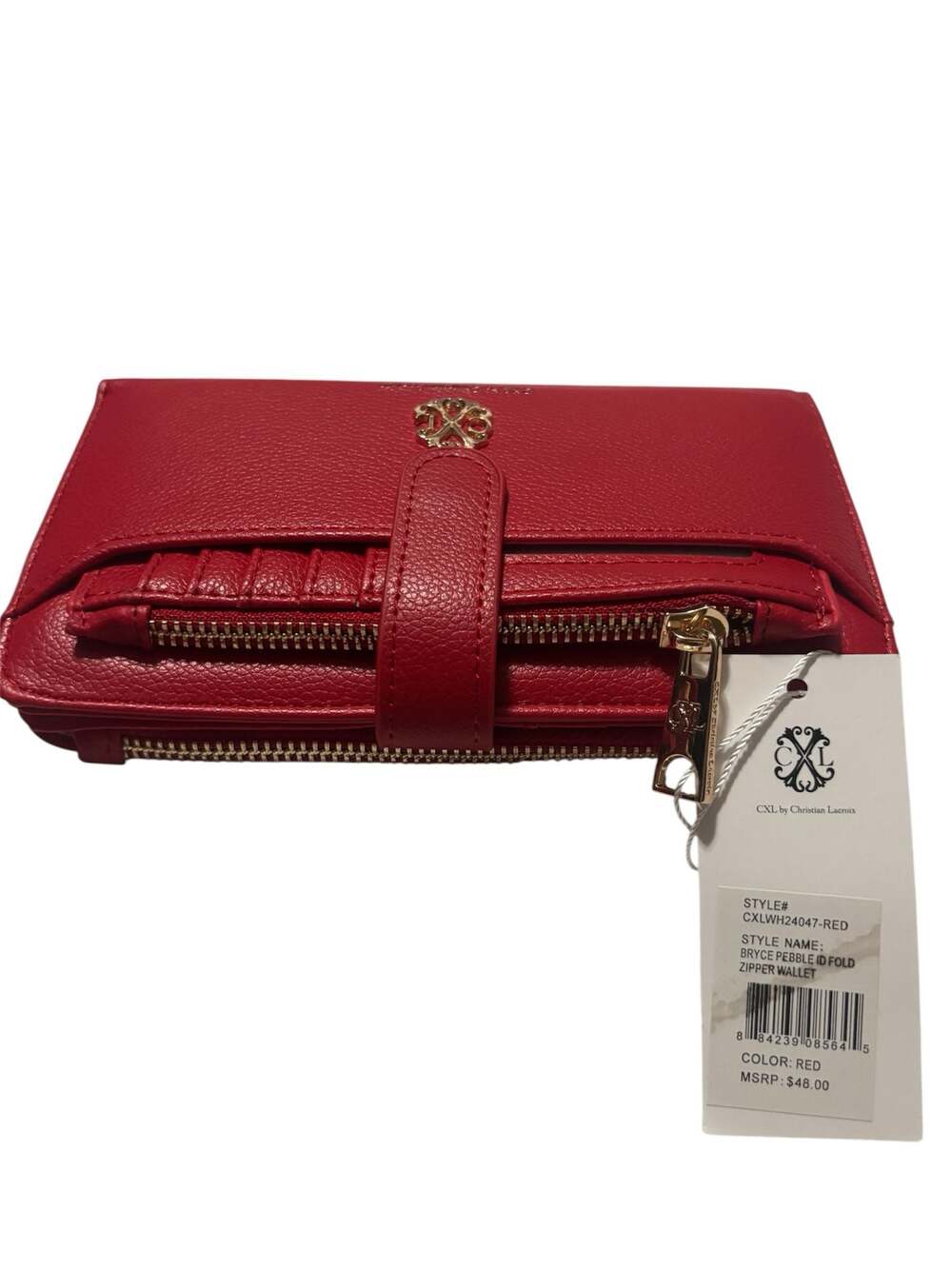 CXL by Christian Lacroix Bryce Pebble ID Fold Zipper Wallet Red